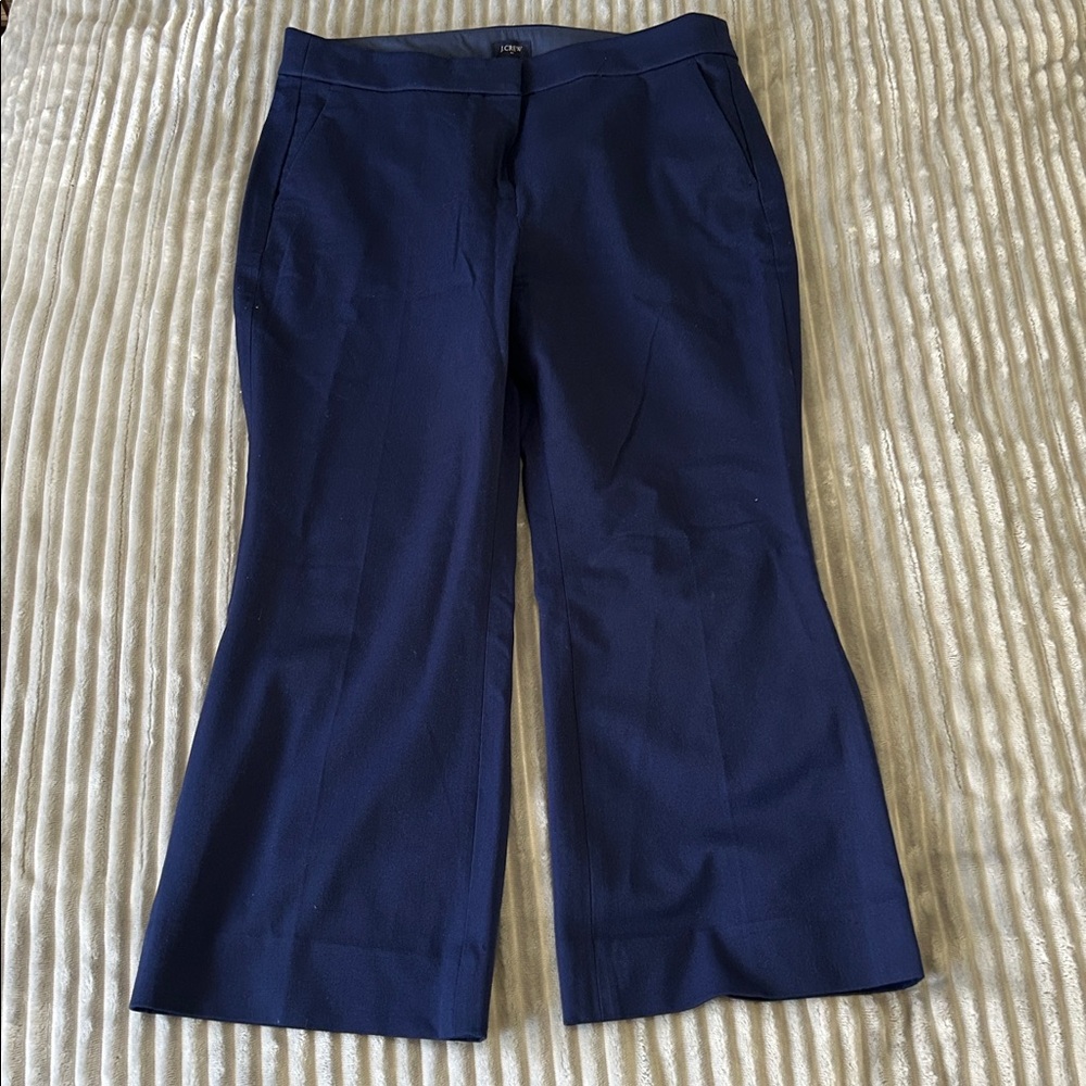 J. Crew Factory Kelsey Cropped Cotton Blend Flare Dress Pants / 12P / Navy